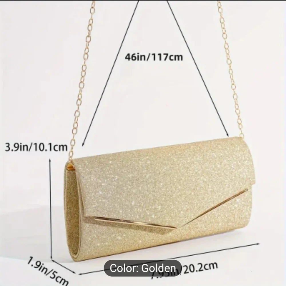 CLEARANCE! Women's Gold Glittery Evening Bag/Clutch w/Detachable Strap, NW…